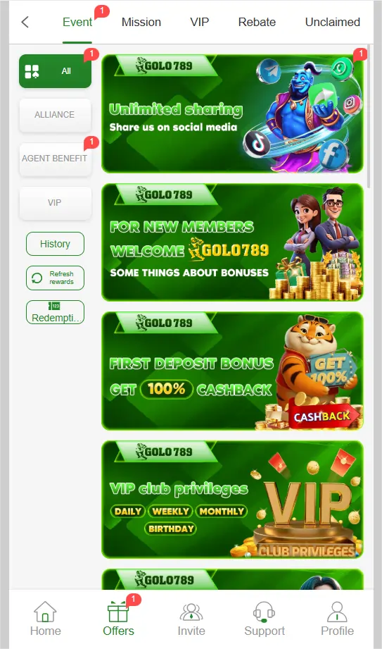 Gola 789 Game bonus offers