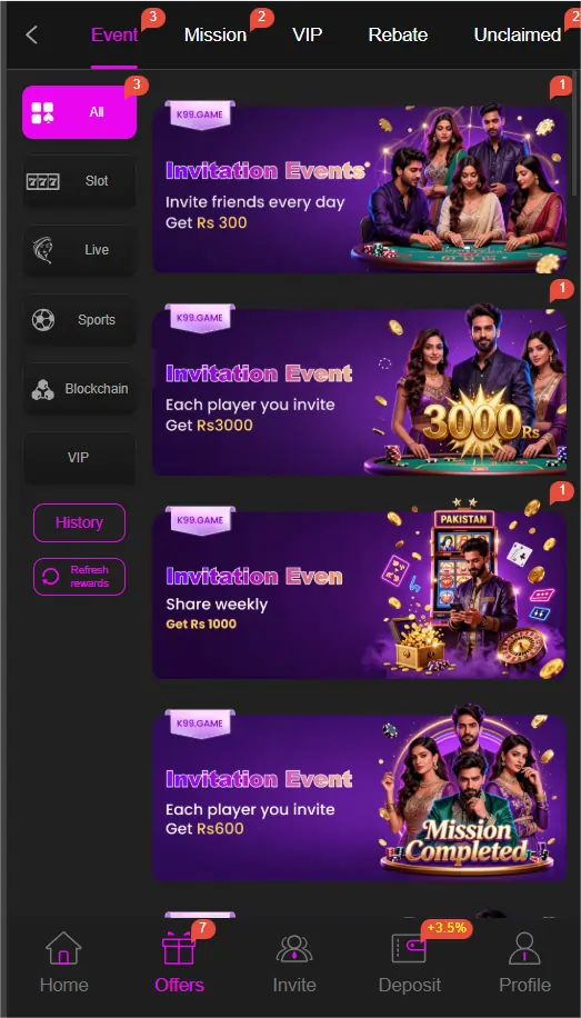 K99 game rewards and bonuses