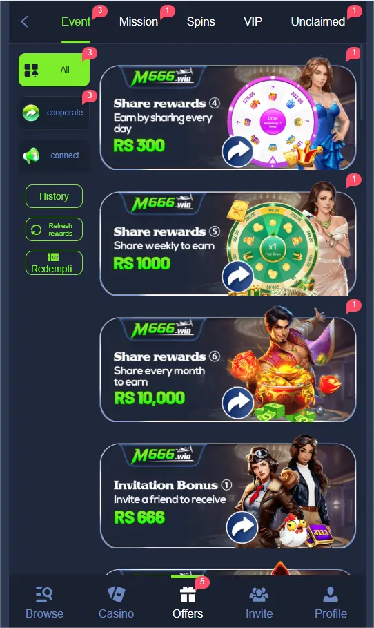 m666 game bonus reward offers