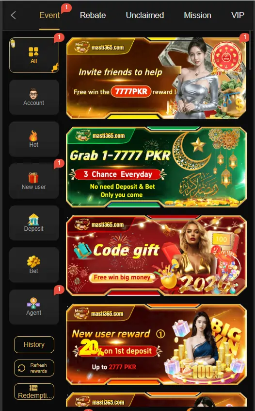 Masti365 game rewards bonus offers