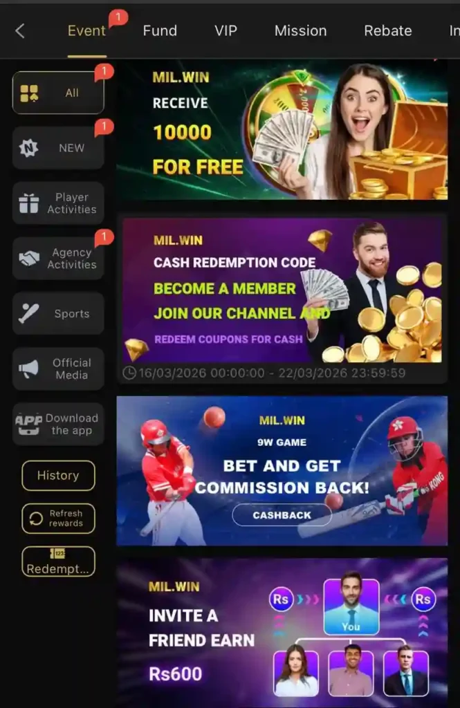 Mil Win Game welcome bonus offer