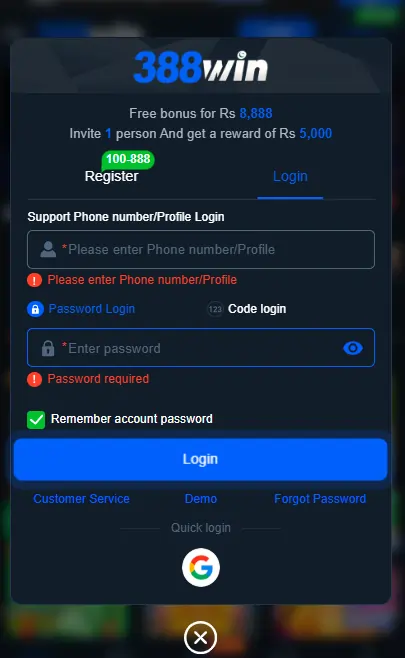 Register and login steps