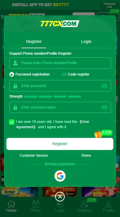 777CX Game Login Image