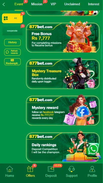 877Bet Game Bonuses Rewards Section