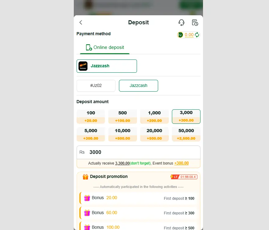 JZ777 Game Deposit and Withdraw Details