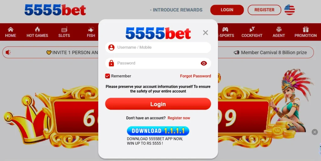 5555Bet Game Login ScreenShot