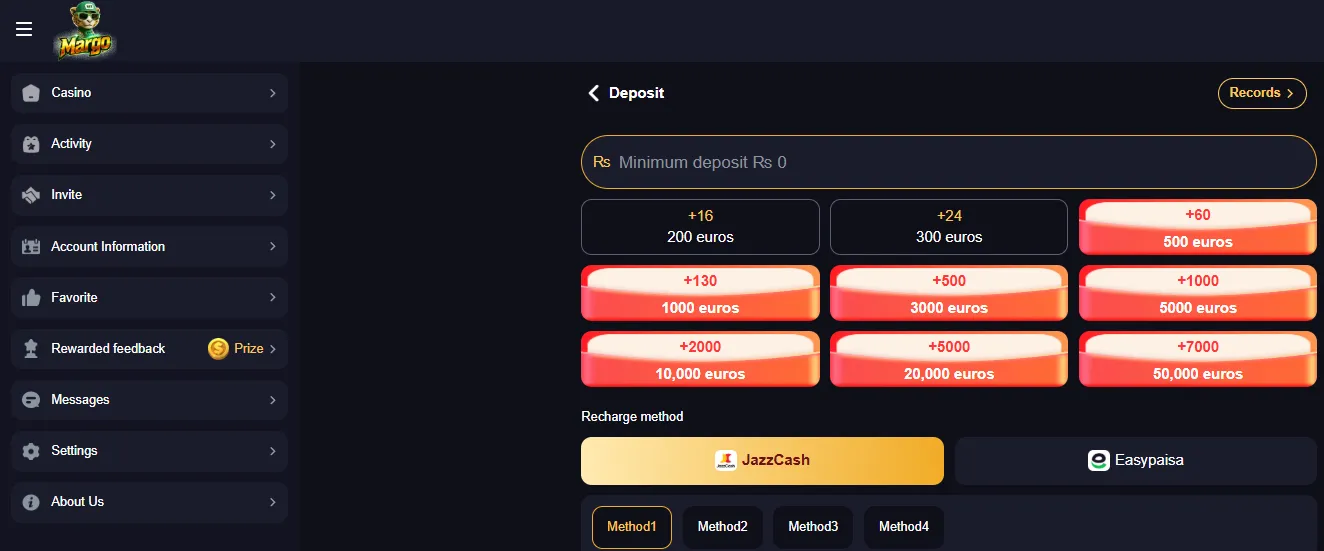 Margo Bet Game Withdrawal ScreenShot