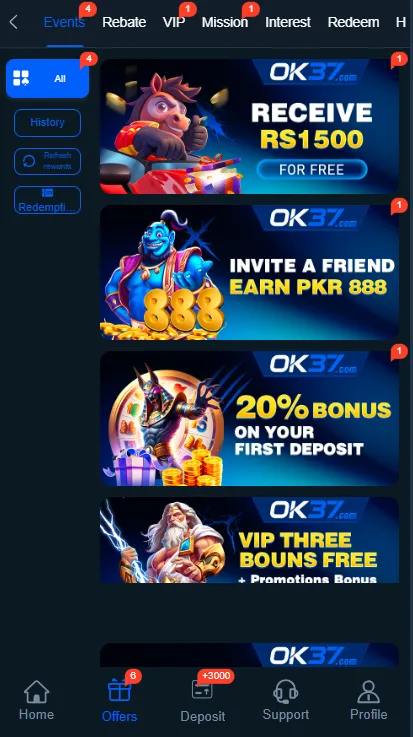 OK37 Game Rewards Screenshot