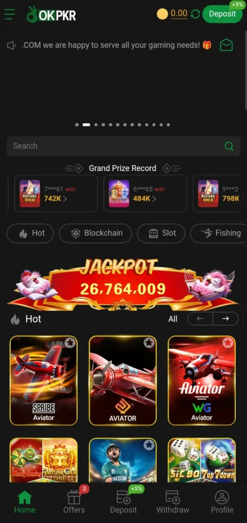 OkPkr Game Bonuses Screenshot