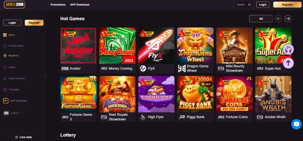 XPK77 Game Bonuses and rewards section Image